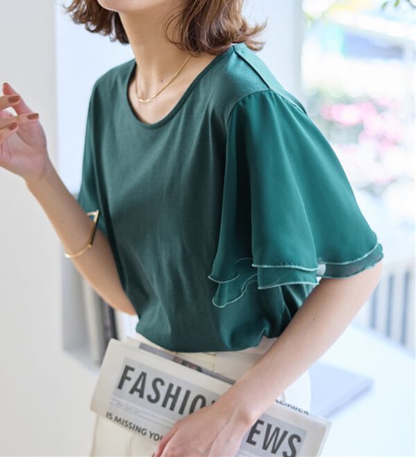 Viola e Viola（ヴィオラ エ ヴィオラ）の「【５つの機能付】袖シフォンゆるＴシャツ（Tシャツ）」｜詳細画像