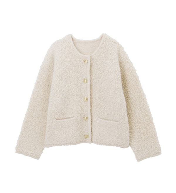 RANAN（ラナン）の「ゴールド調ボタンループ編みニットジャケット（ニットカーディガン）」｜詳細画像