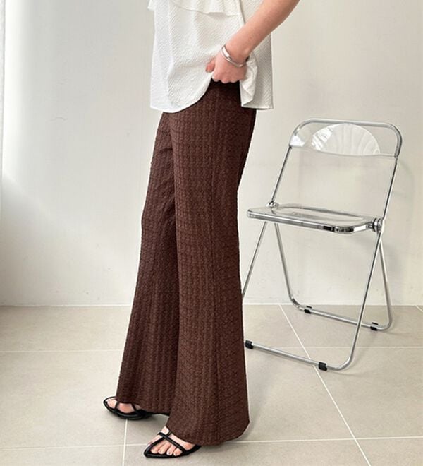 GeeRA（ジーラ）の「レース見えセミフレアイージーパンツ（フルレングスパンツ）」｜詳細画像