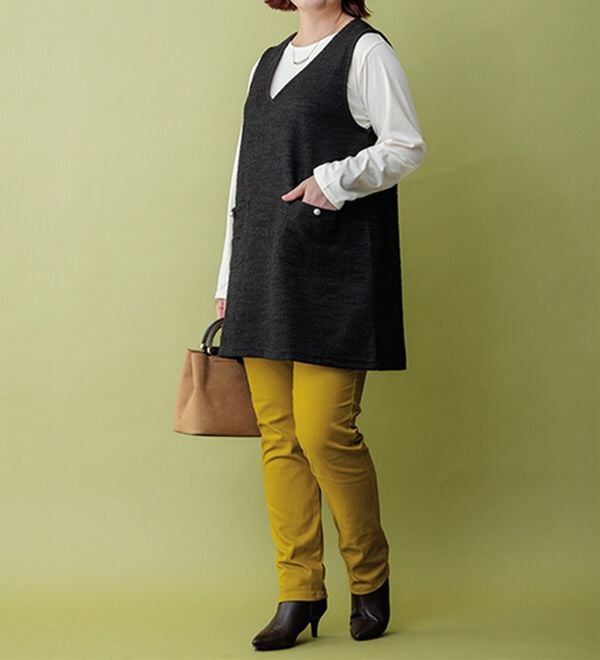 BELLUNA（ベルーナ）の「静電防止！蓄熱綿サテンストレッチカラーパンツ（フルレングスパンツ）」｜詳細画像