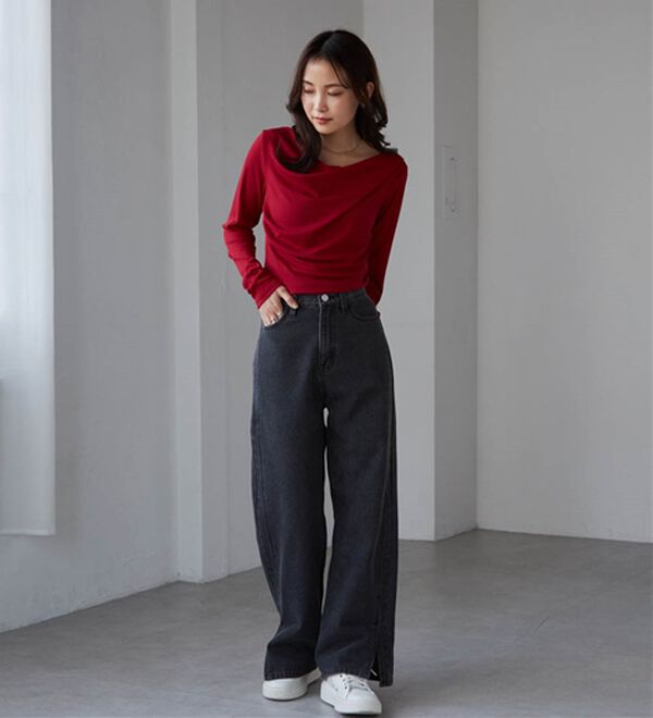 RANAN（ラナン）の「上品ドレープリブロングＴシャツ（カットソー）」｜詳細画像