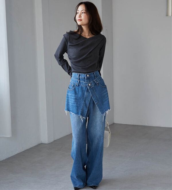 RANAN（ラナン）の「【春色追加】上品ドレープリブロングＴシャツ（カットソー）」｜詳細画像