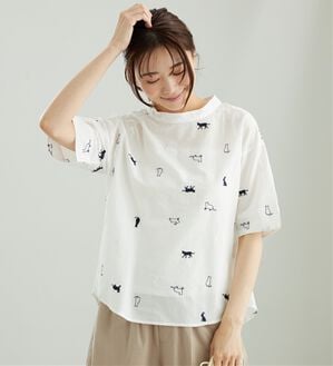 BELLUNA（ベルーナ）の「ネコ&ウサギ刺しゅうブラウス（ブラウス）」｜オフ白系