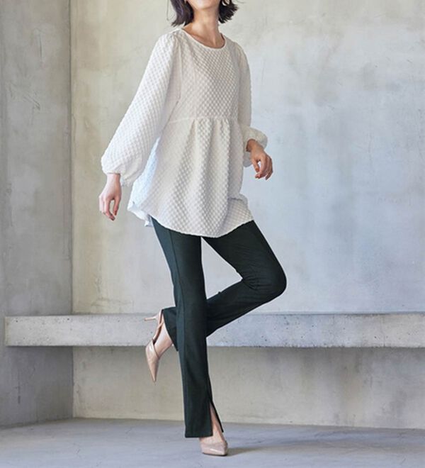 RANAN（ラナン）の「ひんやり！デニム調スリットパンツ（フルレングスパンツ）」｜詳細画像