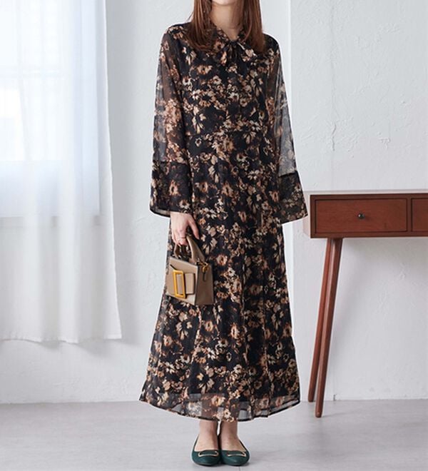 RANAN（ラナン）の「ラメストライプボウタイプリントワンピ（プリントワンピース）」｜詳細画像