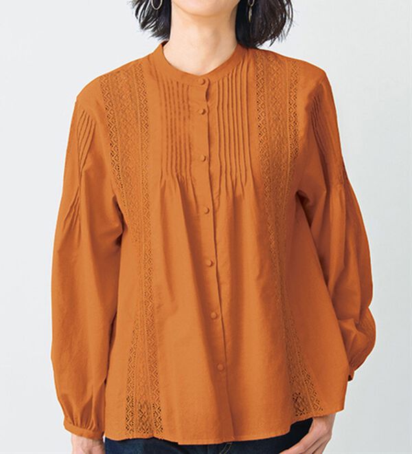 VINNO（ヴィノ）の「綿１００％ピンタック使いレースブラウス（ブラウス）」｜詳細画像