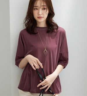 BELLUNA（ベルーナ）の「ベロア素材ふんわり袖プルオーバー（カットソー）」｜ワイン