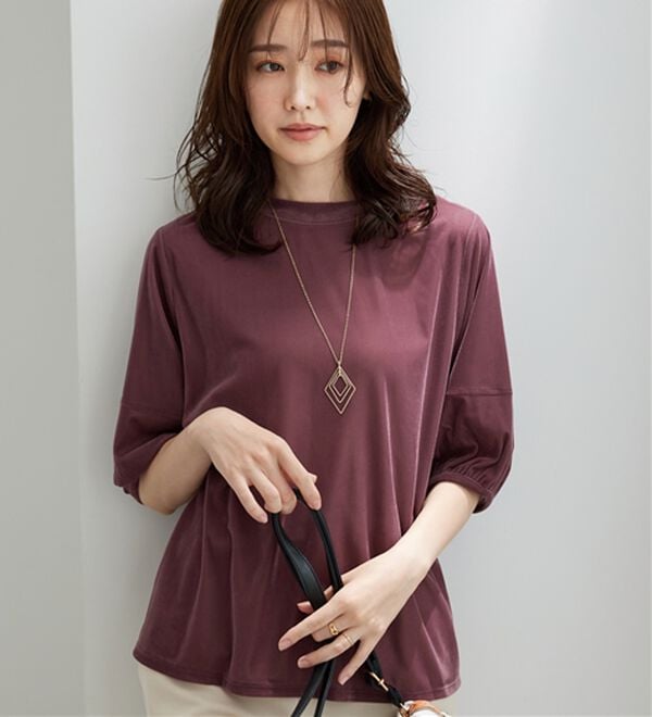 BELLUNA（ベルーナ）の「ベロア素材ふんわり袖プルオーバー（カットソー）」｜ワイン