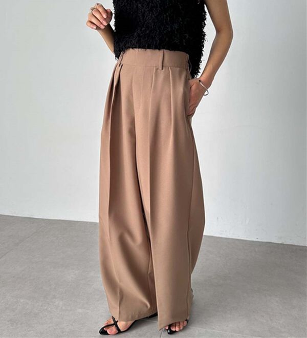 RANAN（ラナン）の「【選べる股下】きれい見え２タックワイドスラックス（ワイドパンツ・ガウチョ）」｜詳細画像