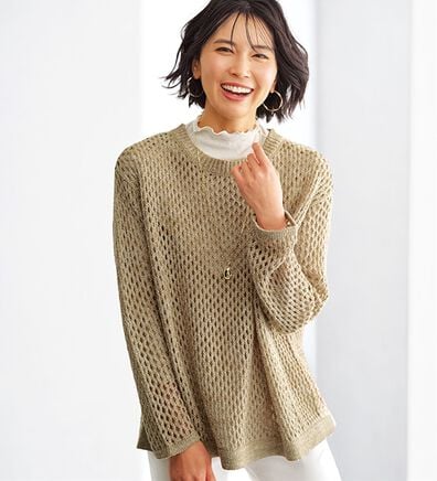 BELLUNA（ベルーナ）の「編地切替メッシュニットプルオーバー（ニット・セーター）」