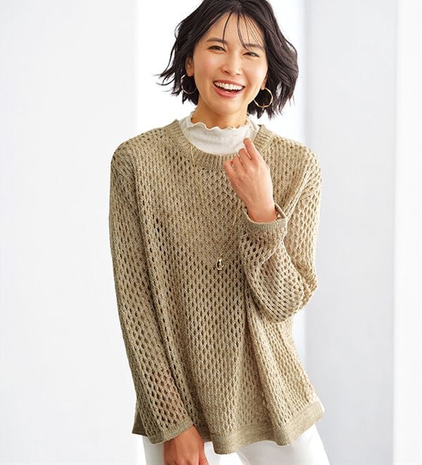 BELLUNA（ベルーナ）の「編地切替メッシュニットプルオーバー（ニット・セーター）」｜詳細画像