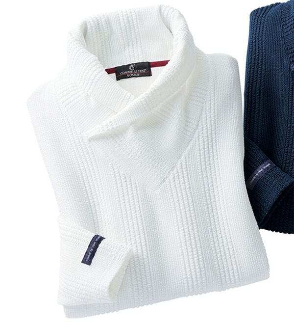 「＜コムルヴァン・オム＞ボリュームネック着映えプルオーバー（メンズニット・セーター）」｜ホワイト