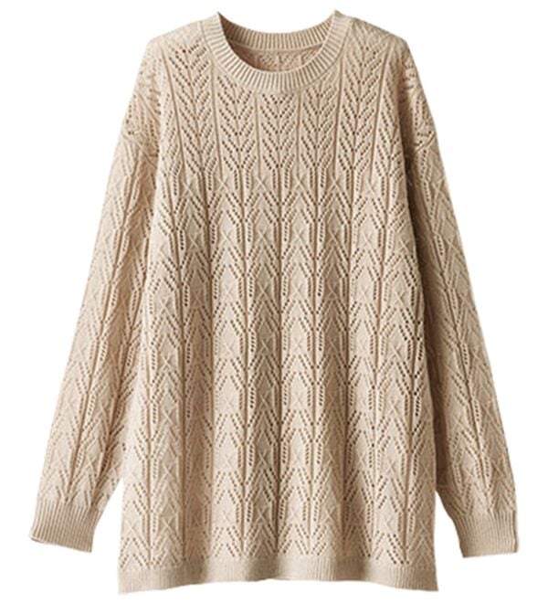 BELLUNA（ベルーナ）の「幾何柄透かし編ニットチュニック（チュニック）」｜詳細画像