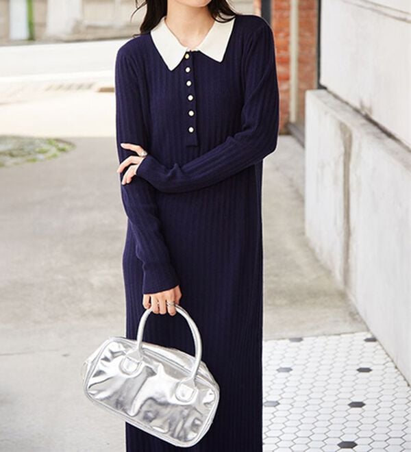 RANAN（ラナン）の「ポロカラーリブニットワンピース（ロングワンピース）」｜詳細画像