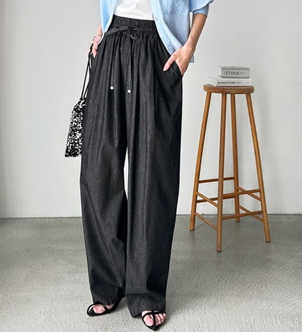 GeeRA（ジーラ）の「【接触冷感】穿いて感激！キレイ見えする楽ちんワイドデニムパンツ（ワイドパンツ・ガウチョ）」｜詳細画像