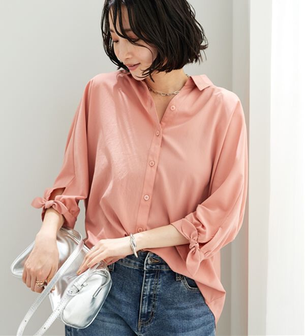 BELLUNA（ベルーナ）の「【吸水速乾】イージーケア！袖リボンシャツチュニック（チュニック）」｜詳細画像