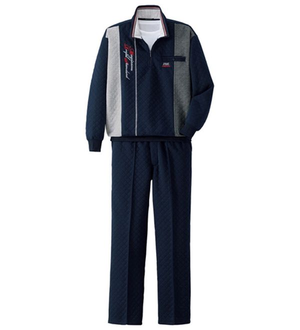 「やわらかキルトの切替リラクシングスーツ（メンズルームウェア）」｜ネイビー