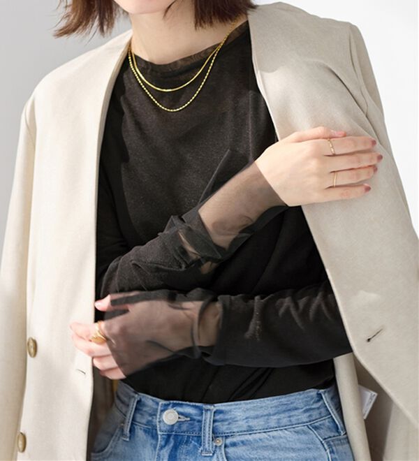 Viola e Viola（ヴィオラ エ ヴィオラ）の「程よい透け感大人シアー素材切替トップス（カットソー）」｜詳細画像