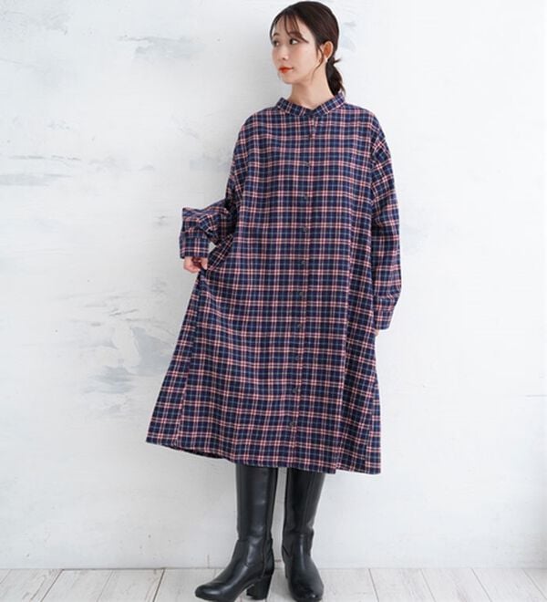 A HAPPY MARILYN（アハッピーマリリン）の「【ＬＬ～８Ｌ】フランネル チェック 細魅せ シャツワンピース（シャツワンピース）」｜詳細画像