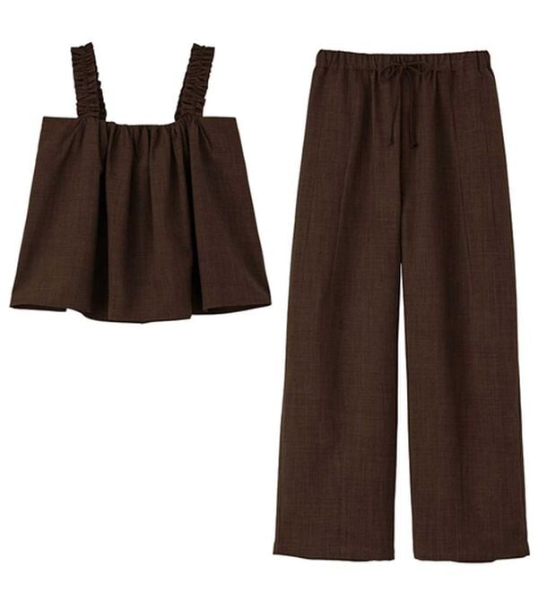 RANAN（ラナン）の「フリルデザインキャミセットアップ（ワイドパンツ・ガウチョ）」｜詳細画像