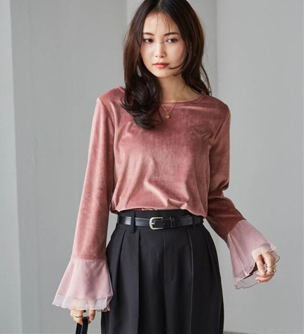 RANAN（ラナン）の「フレアーチュール袖ベロアプルオーバー（カットソー）」｜詳細画像