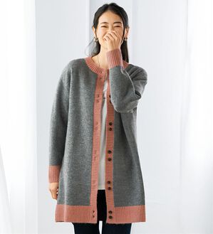 BELLUNA（ベルーナ）の「コートいらず！配色使いロングカーディガン（ニットカーディガン）」｜グレー系