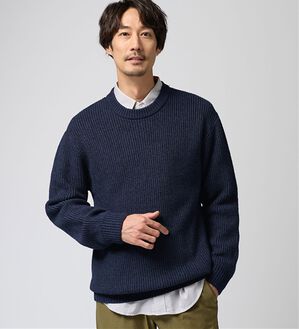 REMEN'S（リメンズ）の「【洗える】やわらかタッチ畦編みクルーネックセーター（メンズニット・セーター）」｜インディゴ杢