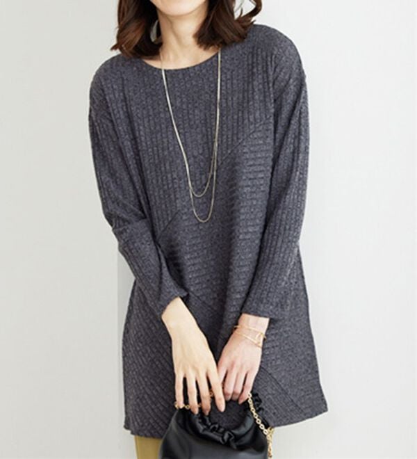 BELLUNA（ベルーナ）の「杢調テレコ素材切替デザインチュニック（チュニック）」｜詳細画像