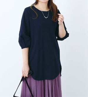 BELLUNA（ベルーナ）の「スリットデザインふんわり袖チュニック（チュニック）」｜ネイビー