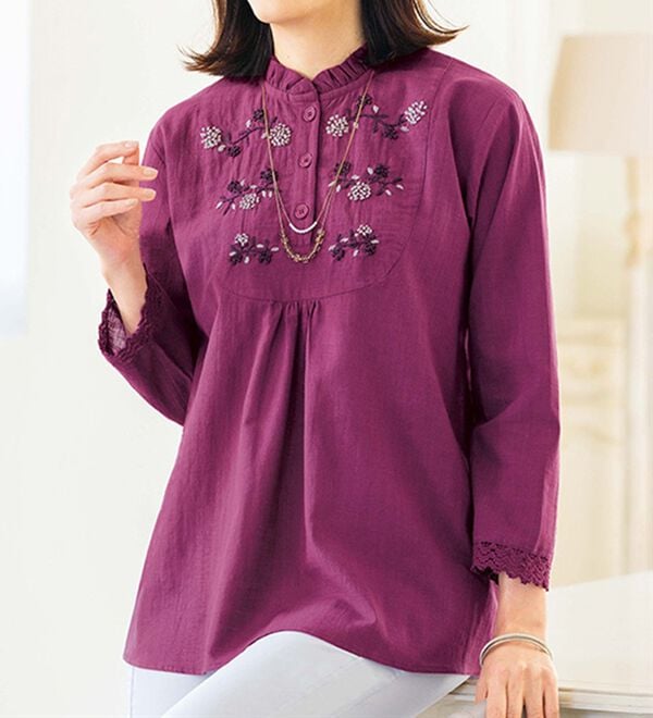 綿100％手刺しゅうブラウス - ベルーナ【公式】
