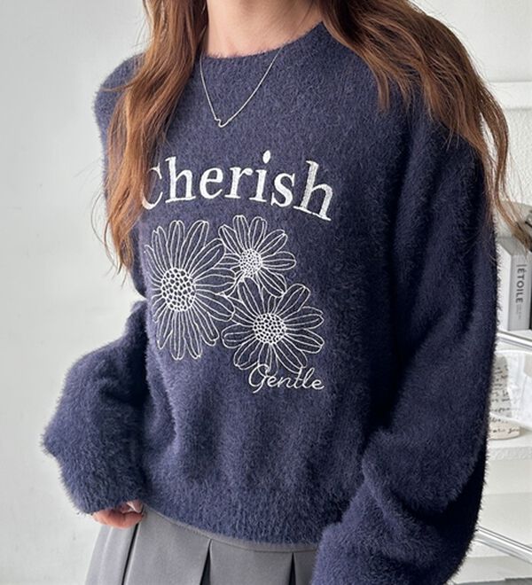 GeeRA（ジーラ）の「フラワー刺繍シャギーニット（ニット・セーター）」｜詳細画像