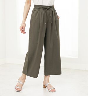 BELLUNA（ベルーナ）の「【接触冷感・UV対策】涼感スラブ調素材ドロストワイドパンツ（ワイドパンツ・ガウチョ）」｜カーキ