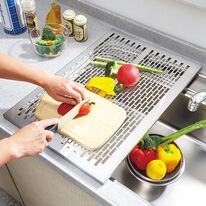 「［日本製］オールステンレス頑丈伸縮作業プレート（水まわり・コンロまわり用品）」