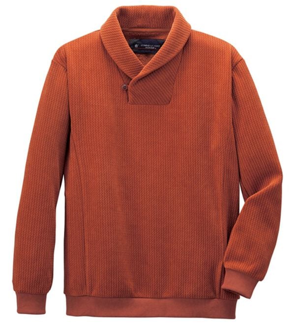 「＜コムルヴァン・オム＞柔らか素材の首元暖か衿トレーナー（メンズトレーナー）」｜オレンジ