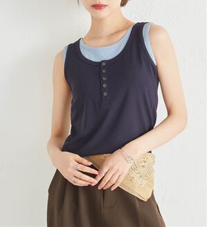 RANAN（ラナン）の「カップ付きレイヤードヘンリーネックタンクトップ（カットソー）」｜ネイビー系