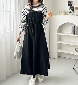 GeeRA（ジーラ）の「ビスチェドッキングワンピース（その他ワンピース）」｜ボーダー&times;ブラック