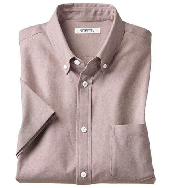 「＜シンプル＆プラス＞お手入れ簡単オックスフォードシャツ（メンズシャツ）」｜ピンク 半袖