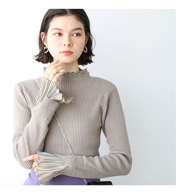 GeeRA（ジーラ）の「プリーツ付ハイネックリブニットトップス（ニット・セーター）」｜詳細画像