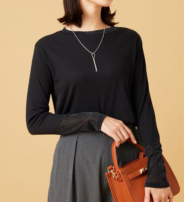 BELLUNA（ベルーナ）の「衿＆袖ラメチュール切替プルオーバー（カットソー）」｜詳細画像