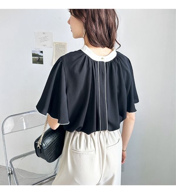 GeeRA（ジーラ）の「前後２ＷＡＹ配色フレアー袖ブラウス（ブラウス）」｜詳細画像