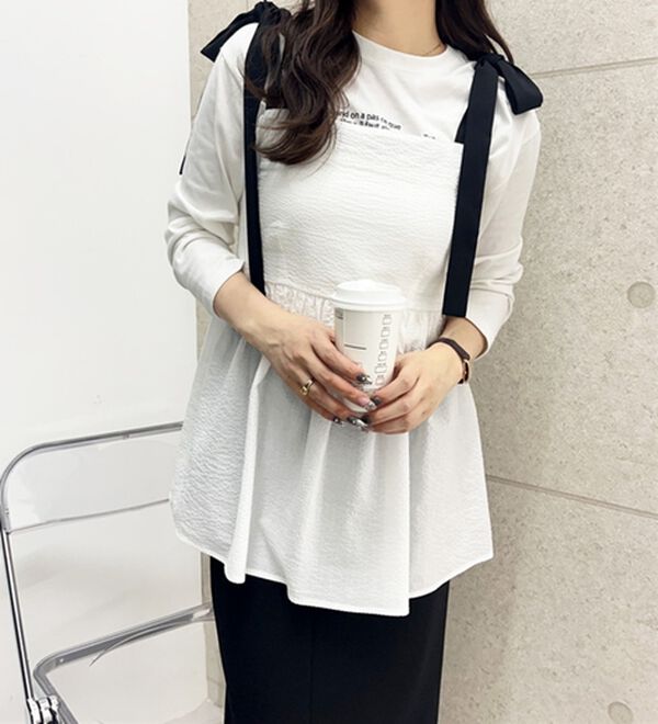 GeeRA（ジーラ）の「バイカラーぽこぽこリボンビスチェ（ブラウス）」｜詳細画像