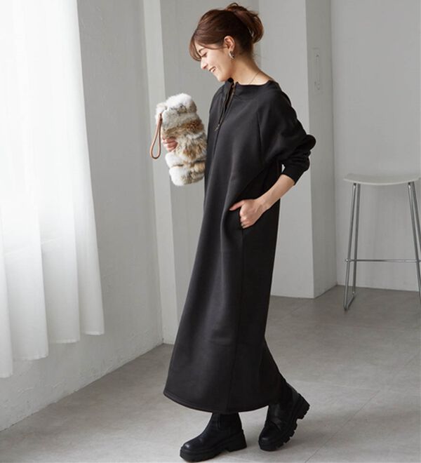 裏起毛ハーフジップワンピース - ベルーナ【公式】