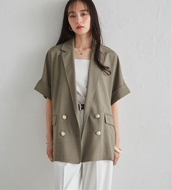 RANAN（ラナン）の「【新色追加】麻調ダブルボタンハーフスリーブジャケット（テーラードジャケット）」｜詳細画像