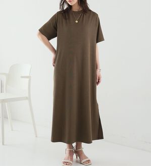 A HAPPY MARILYN（アハッピーマリリン）の「【Ｌ～８Ｌ】【選べる袖丈】さらとろリブワンピース（ロングワンピース）」｜オリーブブラウン