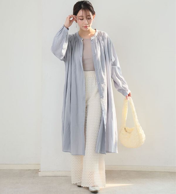 A HAPPY MARILYN（アハッピーマリリン）の「【Ｌ～６Ｌ】【選べる袖丈】【風通るプレミアム】綿・楊柳シャツチュニック（チュニック）」｜詳細画像