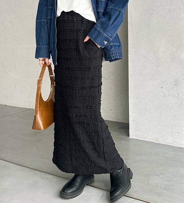 GeeRA（ジーラ）の「すっきりオシャレ見え！ジャカードレースタイトスカート（ロングスカート）」｜詳細画像