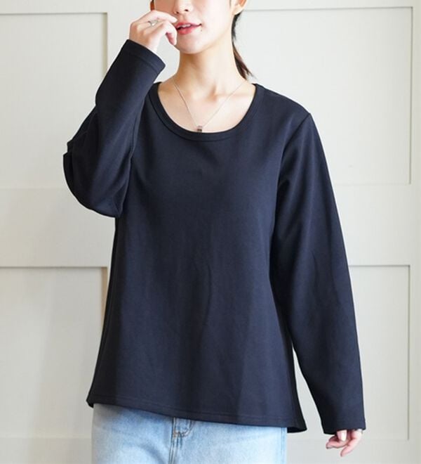 A HAPPY MARILYN（アハッピーマリリン）の「【Ｍ～８Ｌ】名品！「３つのシルエット」と「長袖／半袖」から選べる 綿混 ベーシック Ｔシャツ（Tシャツ）」｜チャコール