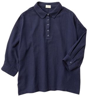 Viola e Viola（ヴィオラ エ ヴィオラ）の「綿１００％裾ボタン付ダブルガーゼブラウス（ブラウス）」｜ネイビー