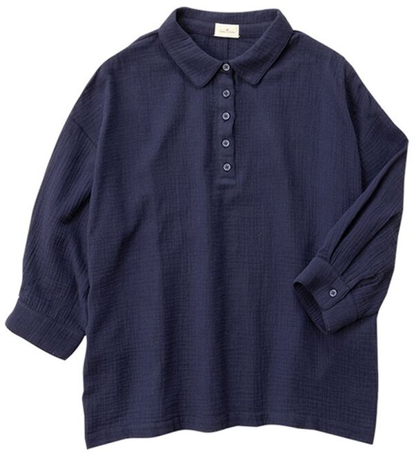 Viola e Viola（ヴィオラ エ ヴィオラ）の「綿１００％裾ボタン付ダブルガーゼブラウス（ブラウス）」｜ネイビー