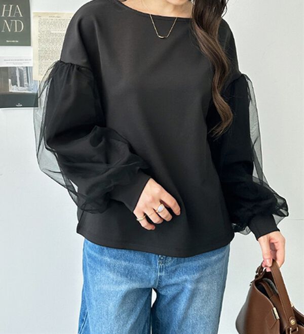 GeeRA（ジーラ）の「チュールボリュームスリーブトップス（カットソー）」｜詳細画像